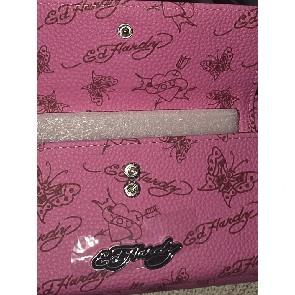 Ed Hardy Wallet crossbody‎ wristlet Pink Tiger Logo NWT Multi Compartment